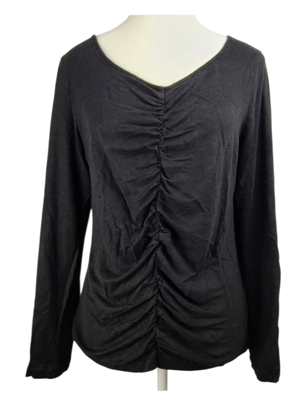 Frame 100% Linen Black V Neck Long Sleeve Shirt Sz M Minimalist Capsule Wardrobe